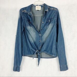 Thread & Supply Women’s Size Large Jean Button Down Top with Tie Bottom